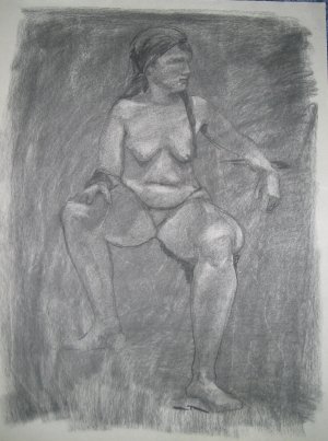 Original Charcoal Drawing Nude Voluptuous Seated Female Art by LJT