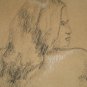 Original Black and White Conte Crayon Drawing Seated Nude Female on brown paper Art by LJT