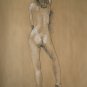Original Conte Crayon Drawing Nude Standing Female Rear View Art by LJT