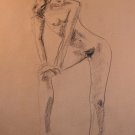 Abstract Original Conte Crayon Drawing Nude Female Abstract Art by LJT