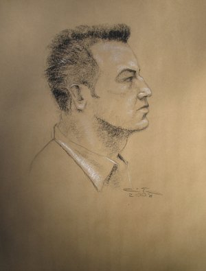 Original Black and White Conte Crayon Drawing Portrait of a Man Art by LJT