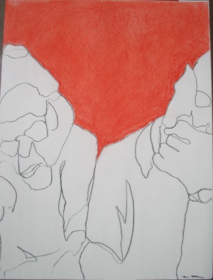 Abstract Original Black and Red Pastel Conture Portrait Drawing Art by LJT