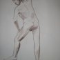 Original Brown Conte Crayon Drawing Muscular Nude Male Standing Arm Raised Art by LJT