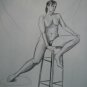 Original Charcoal Drawing Seated Female Nude Front View Art by LJT