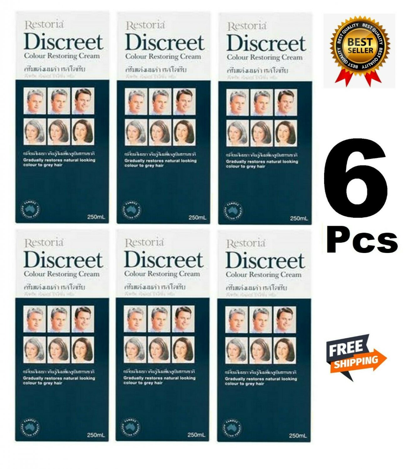 Restoria Discreet Hair Colour Restoring Cream, Grey Hair Covering Cream 250ml x3