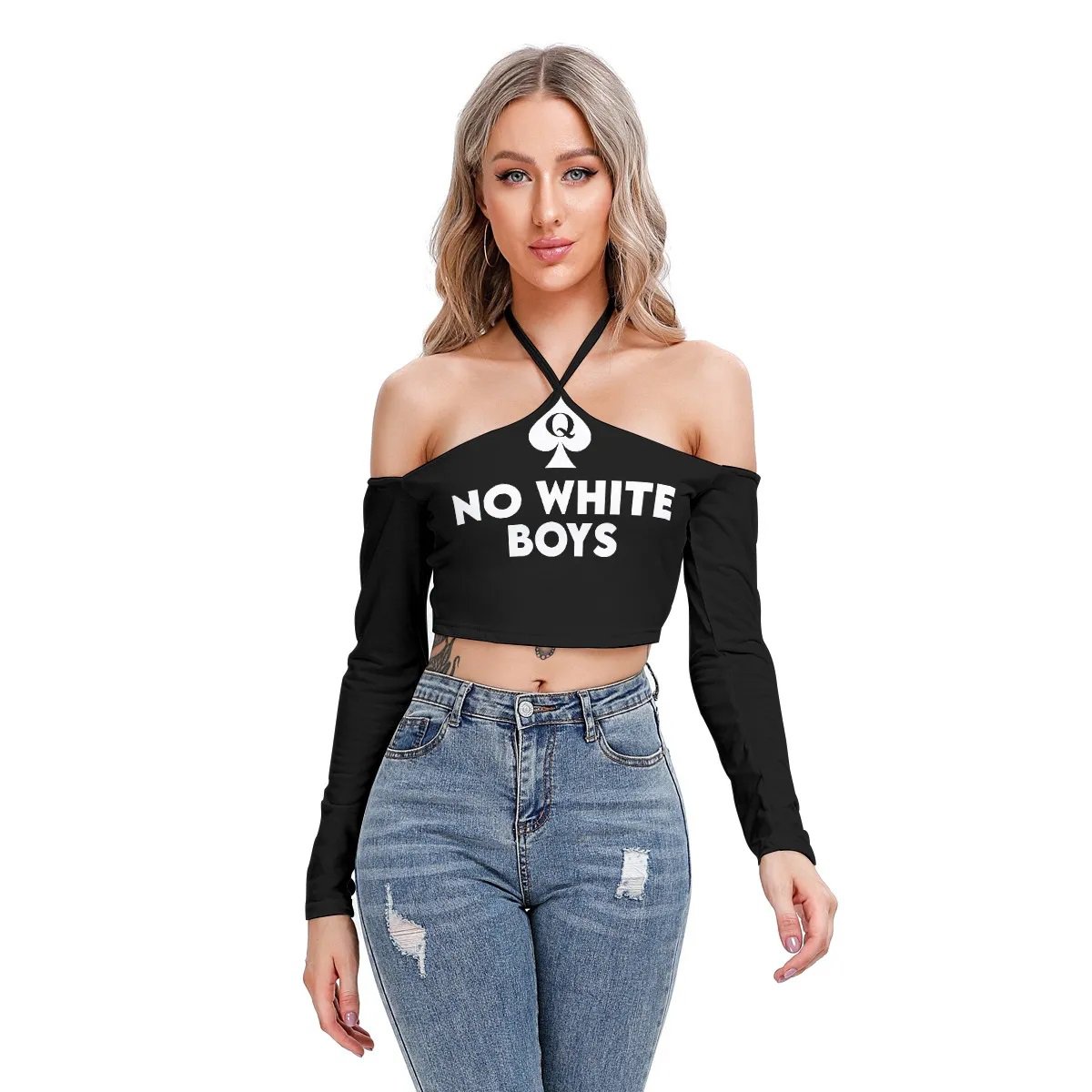 QOS BLKD No White Boys Women&acirc;��s Halter Lace-up Top