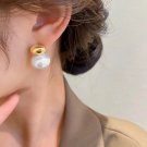 2024 New French Elegant Gold Bean Spliced Flat Pearl Earrings - Korean Fashion Jewelry for Women
