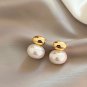 2024 New French Elegant Gold Bean Spliced Flat Pearl Earrings - Korean Fashion Jewelry for Women