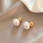 2024 New French Elegant Gold Bean Spliced Flat Pearl Earrings - Korean Fashion Jewelry for Women