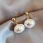 2024 New French Elegant Gold Bean Spliced Flat Pearl Earrings - Korean Fashion Jewelry for Women