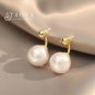 2024 New French Elegant Gold Bean Spliced Flat Pearl Earrings - Korean Fashion Jewelry for Women