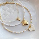 Heart Pendant Choker Necklace with Natural Pearls and Heishi Beads - Elegant Women's Gift 2024