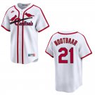 Men's & Youth Cardinals #21 Lars Nootbaar White Throwback Stitched Jersey