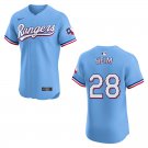 Men's & Youth Rangers #28 Jonah Heim Light Blue Stitched Jersey