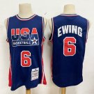 1992 Barcelona Olympics USA Basketball Dream 6# Patrick Ewing Blue Jersey