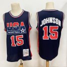 1992 Barcelona Olympics USA Basketball Dream 15# Earvin Johnson Blue Jersey