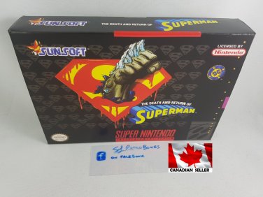 DEATH & RETURN OF SUPERMAN - SNES, Super Nintendo Custom Box w  Insert Tray & PVC Protector