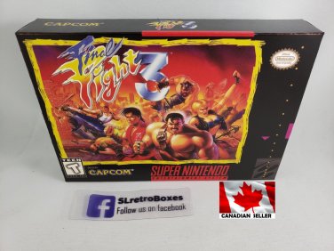 FINAL FIGHT 3 - SNES, Super Nintendo Custom Box optional w  Insert Tray & PVC Protector FF3