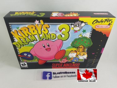 KIRBY'S DREAM LAND 3 - SNES, Super Nintendo Custom Box optional w  Insert Tray & PVC Protector