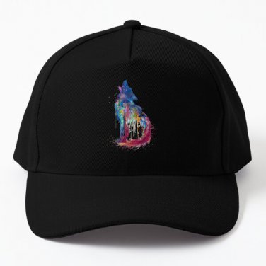 Howling Wolf Watercolor Silhouette Baseball Cap Hat Snapback Black Casquette