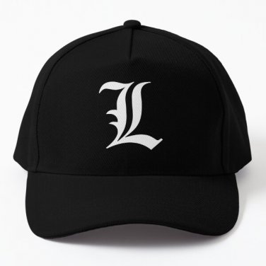 L Old English Initial White Letter L Baseball Cap Hat Black Printed Snapback