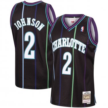 NEW Larry JOHNSON Charlotte HORNETS  Black Throwback Classics #2