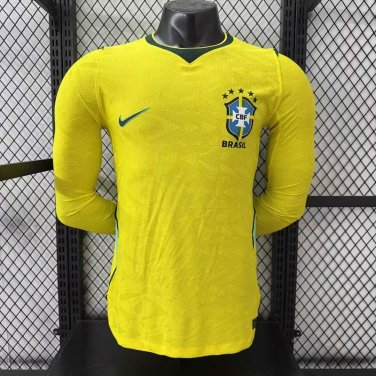 player version add+$5 2026 Brazil yellow long sleeves soccer jersey size S-3XL