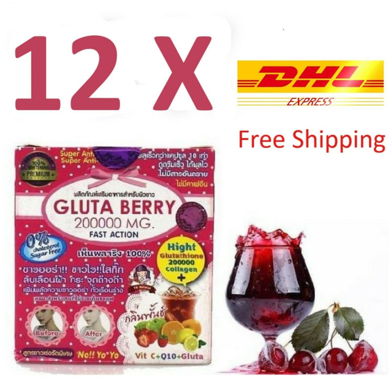 10 X Gluta Berry 200000 mg Drink PUNCH Reduce freckles Whitening Skin