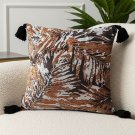 SOGA 2X 45cm Velvet Brown/Black/Ivory Leaf Print Polyester Cushion Cover with Tassels SOGA 2X 45cm Velvet Brown/Black/Ivory Leaf Print Polyester Cushion Cover with Tassels