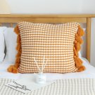 SOGA 2X 45cm Orange Houndstooth Pillow Cover with Tassels SOGA 2X 45cm Orange Houndstooth Pillow Cover with Tassels