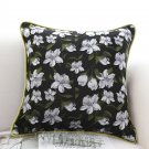SOGA 2X 45cm Black Floral Pillow Cover with Green Trim