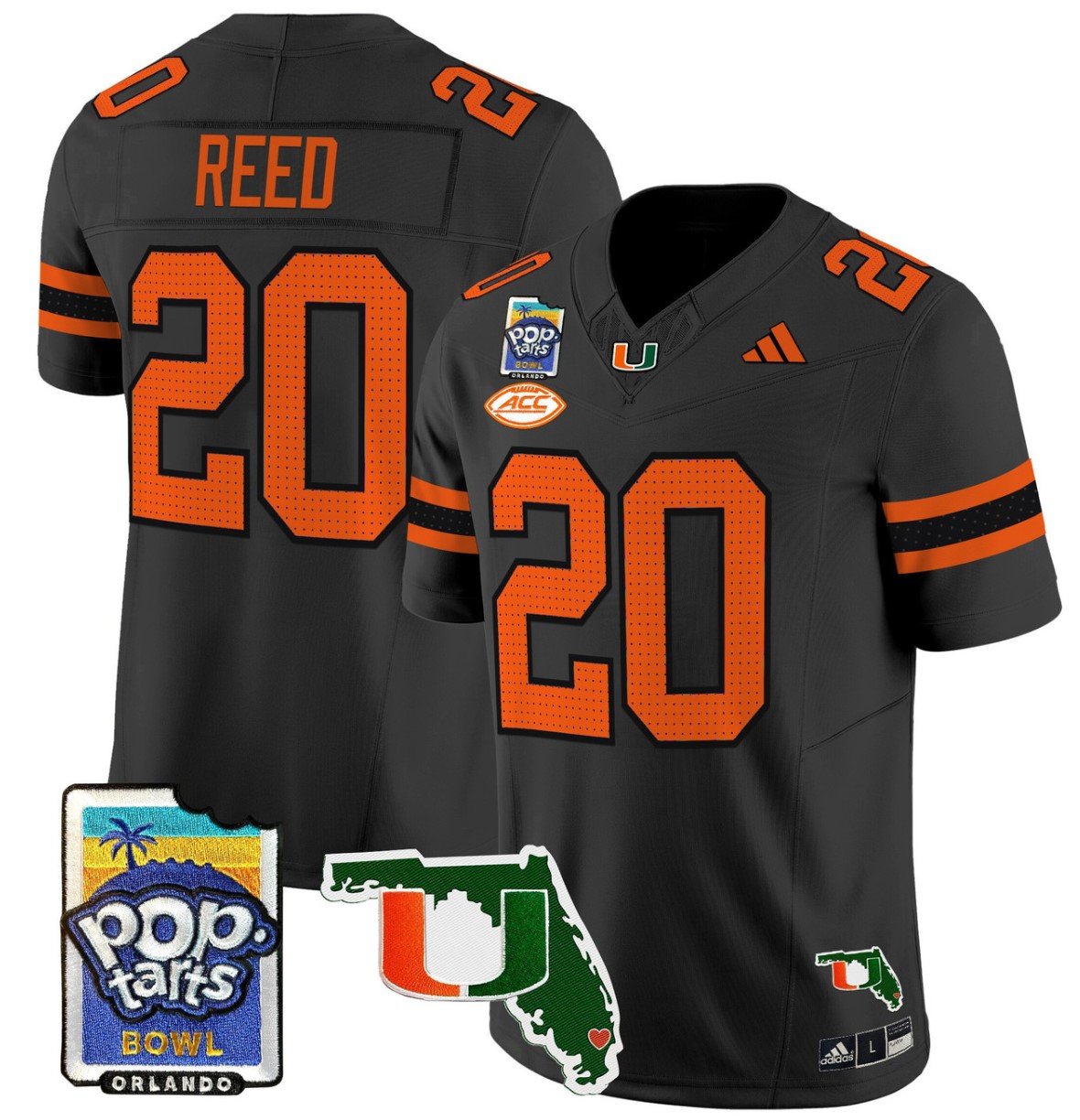 Ed Reed Jersey #20 Miami Hurricanes 2025 PopTarts Bowl Patch Black