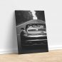 Vintage Porsche Building Canvas Print, black and white vehicle photography Home Decor Gift