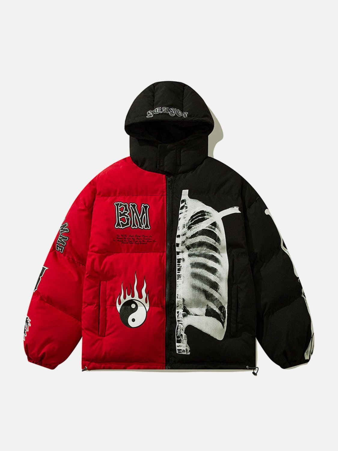 Tai Chi Skull Print Contrast Winter Coat