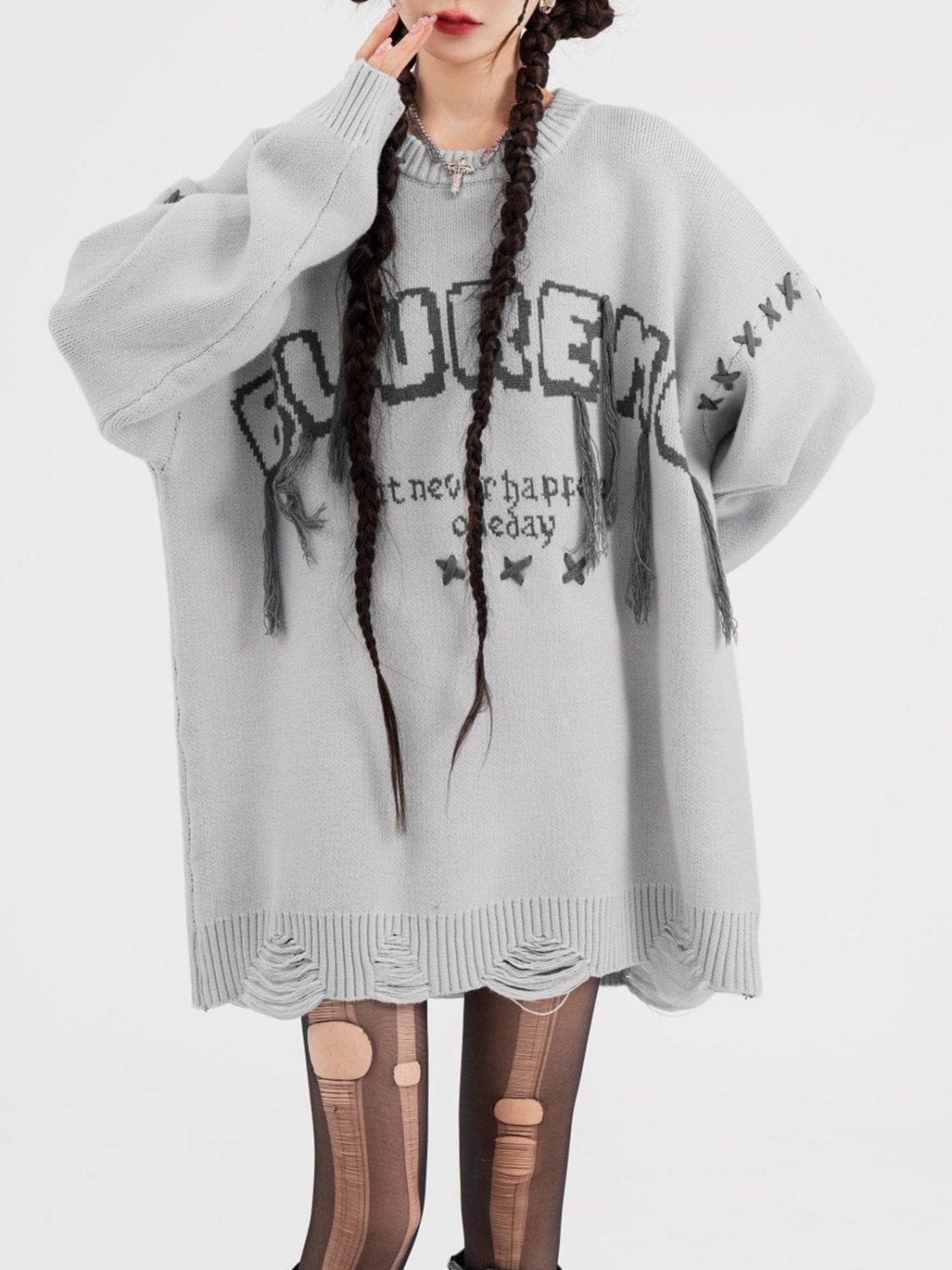 Tassel Letter Jacquard Sweater