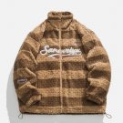 Stripe Flocked Letters Sherpa Coat
