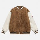 Suede PU Splicing Varsity Jacket