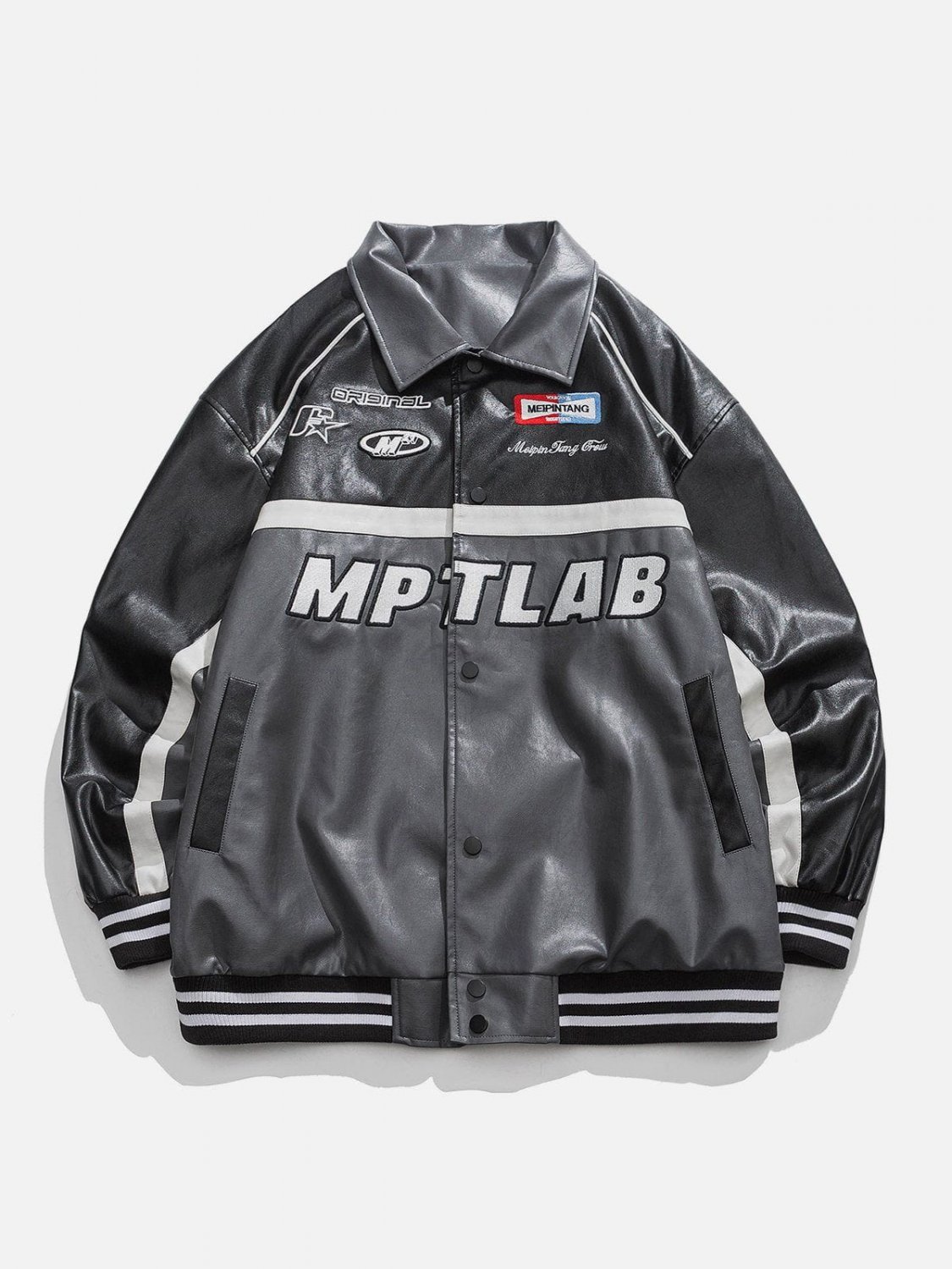 Ombre Paneled Letter Embroidered Moto Jacket