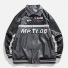 Ombre Paneled Letter Embroidered Moto Jacket