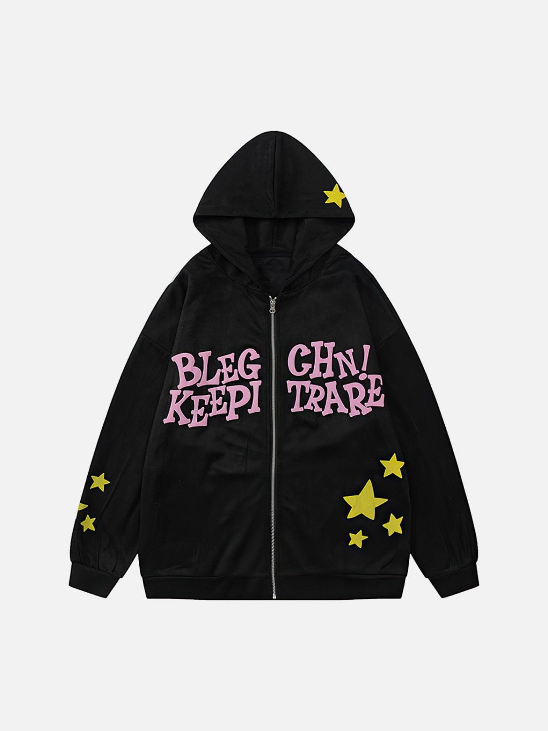Star Letter Foam Print Zip Hoodie