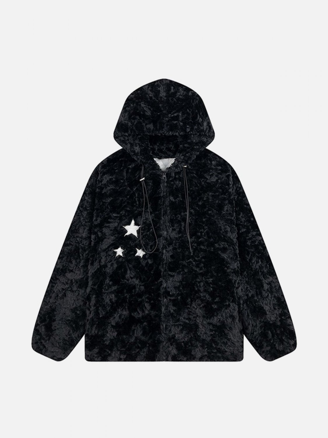 Star Patch Drawstring Sherpa Coat