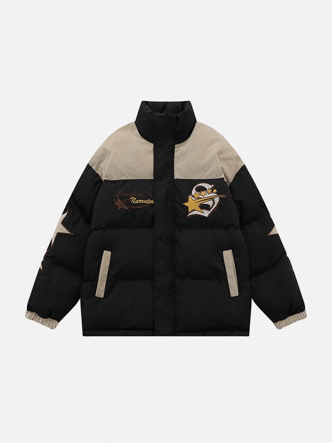Star Print Clashing Colors Puffer Coat
