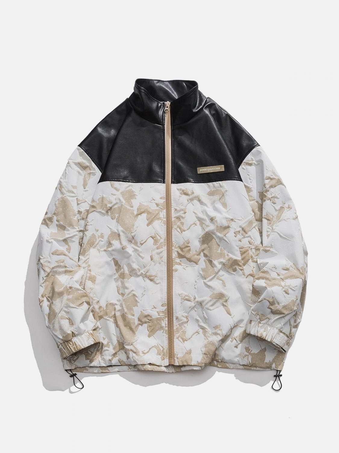 Mountain Texture Pattern Panel Leather Jacket