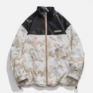 Mountain Texture Pattern Panel Leather Jacket