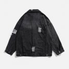 Ripped Hole Raw Edge Label Denim Jacket