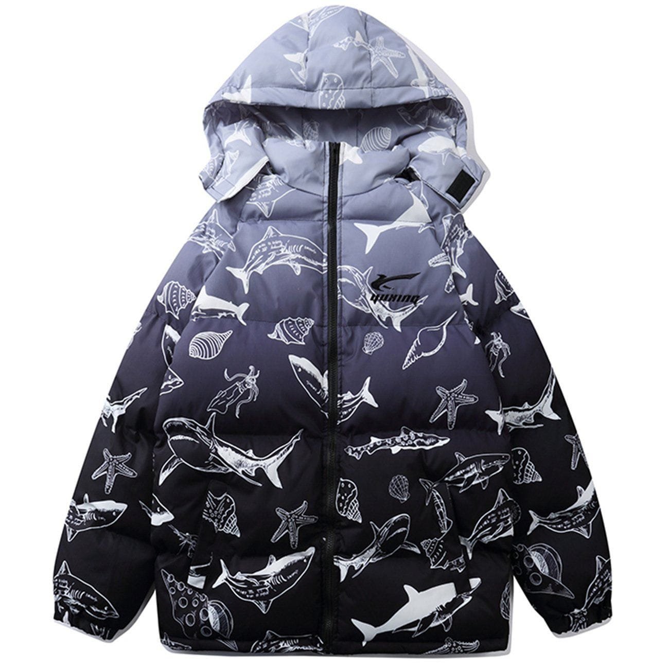 Shark Full Print Hood Puffer Jacket