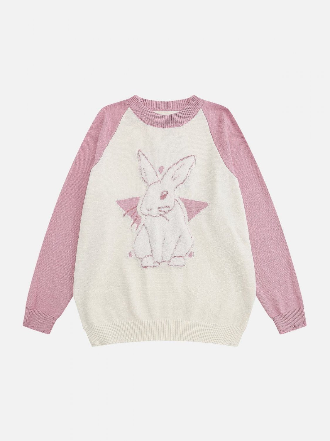 Plush Bunny Jacquard Frayed Knit Sweater