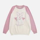 Plush Bunny Jacquard Frayed Knit Sweater
