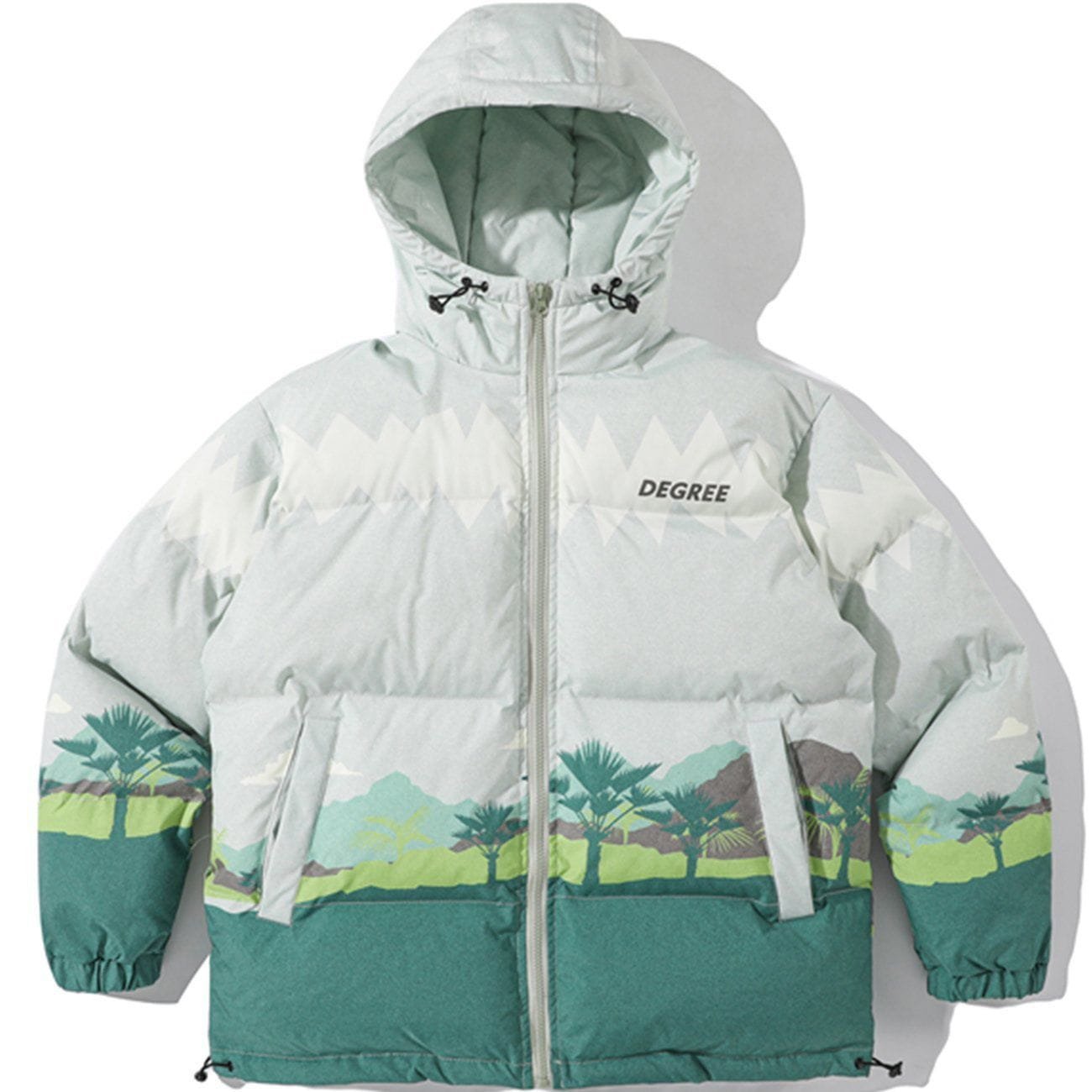 Print Forest Stitching Hooded Winter Coat