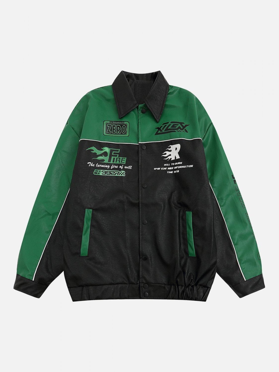 Print Stitching PU Winter Coat